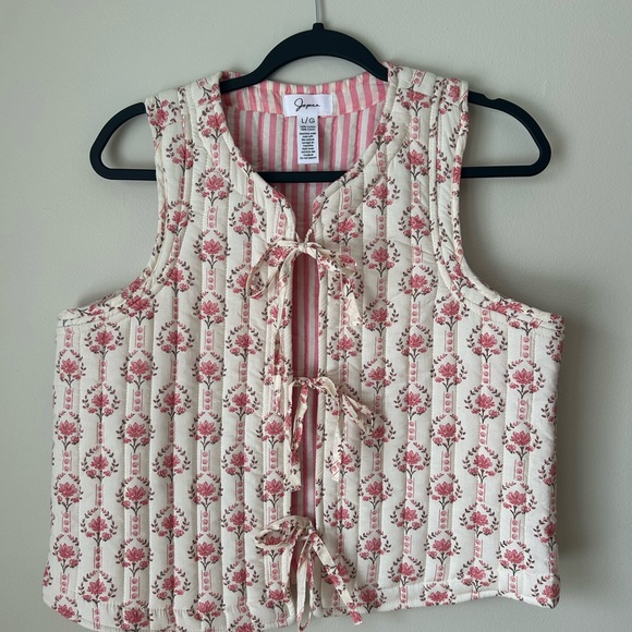 Japna Jackets & Blazers - Japna Pink and Cream Floral Vest with Ties
